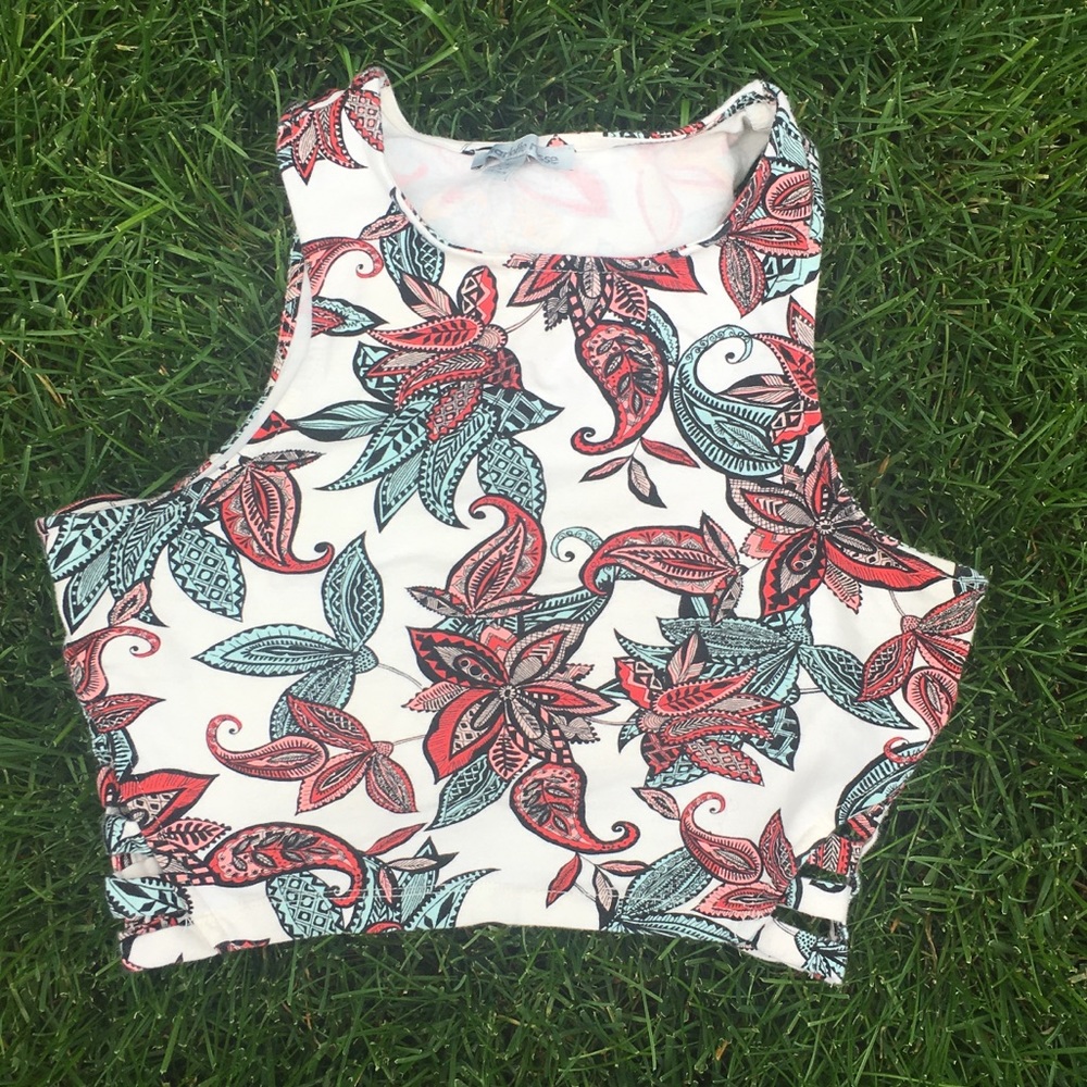 Printed Crop Top with Cut Outs